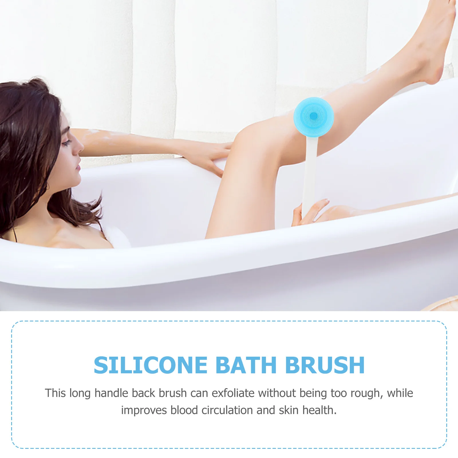 

360 Degree Rotary Back Rub Brush Silicone Long Handle Bath Scrubber Sky Blue For Deep Cleansing Exfoliating Body Skin Anti