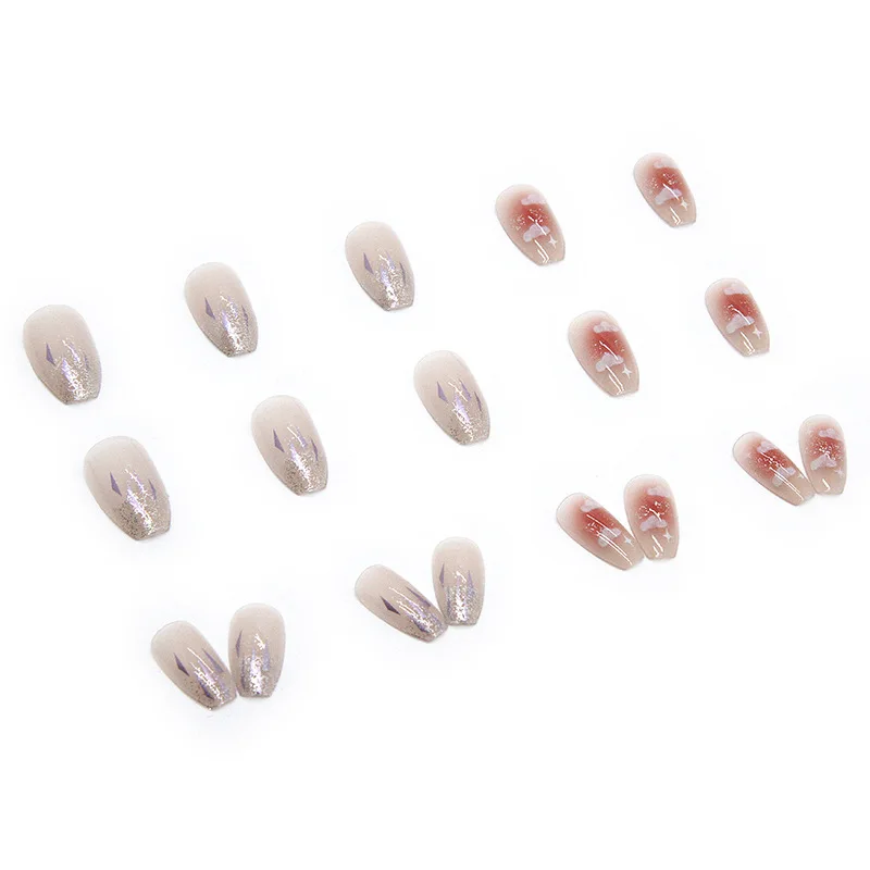 24Pcs Icy French Press-On Nails – Long Square Shape With Cloud Motifs & Micro-Glitter Frosted Holographic Effect