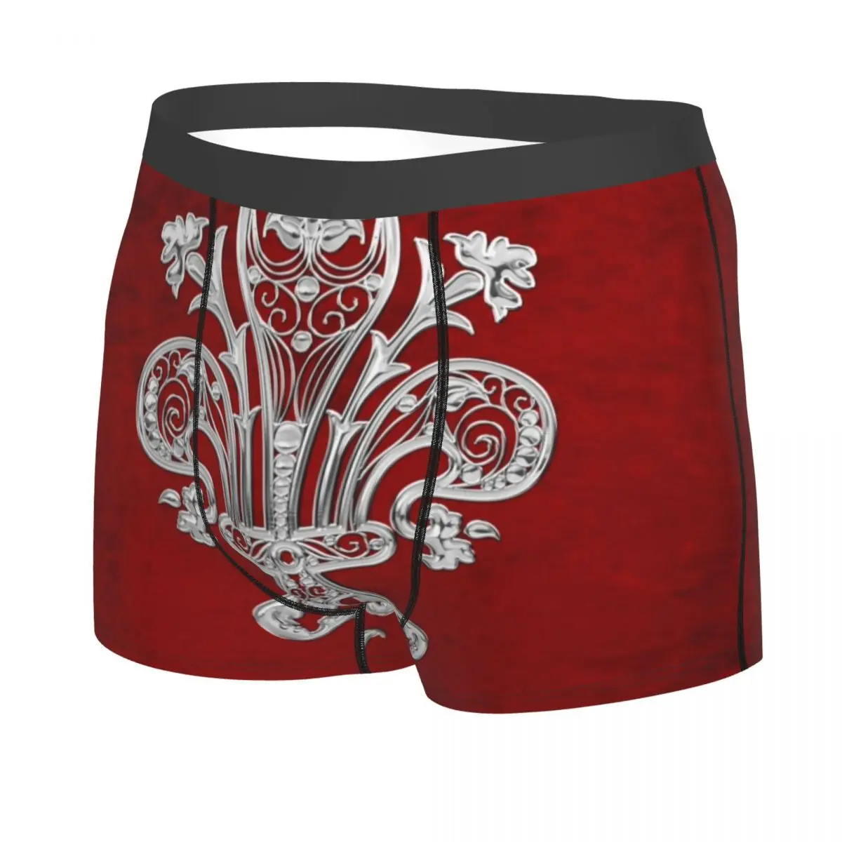 Custom Male Sexy Silver Filigree Fleur De Lis Underwear Boxer Briefs Men Breathbale Shorts Underpants