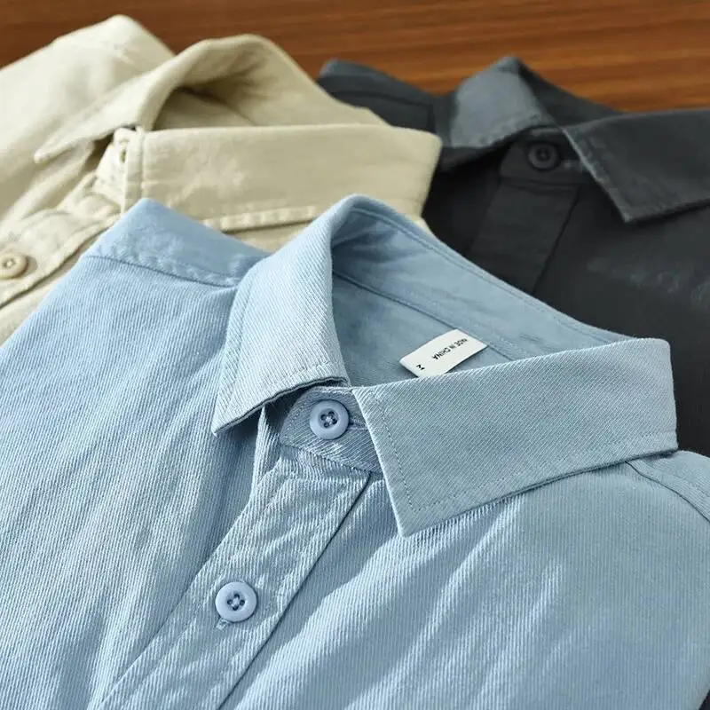 

Винтажные потертые рубашки-карго для мужчин, осенняя саржевая рубашка из чистого хлопка с нагрудным карманом и длинными рукавами на пуговицах, мужская рубашка Camisa Masculina