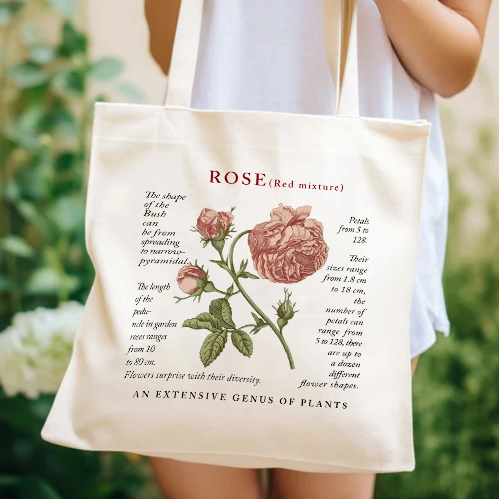 Vintage-Stil Pflanze Rose Blumen druck Designs Damen Tasche Schulter Sommer Shopper Leinwand Einkaufstaschen wochen ende große Tasche