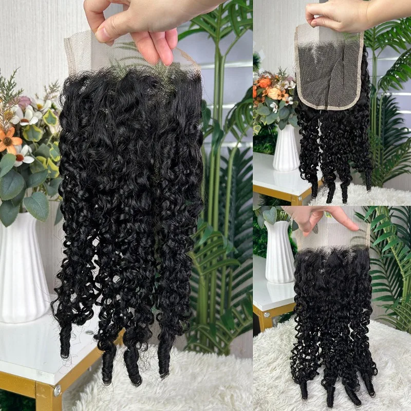 جودة عالية 5x5 الدانتيل إغلاق عابث مجعد Hairbud اللون الطبيعي رقيق الشعر البشري كتلة البرازيلي عذراء ريمي كامل اليد النسيج