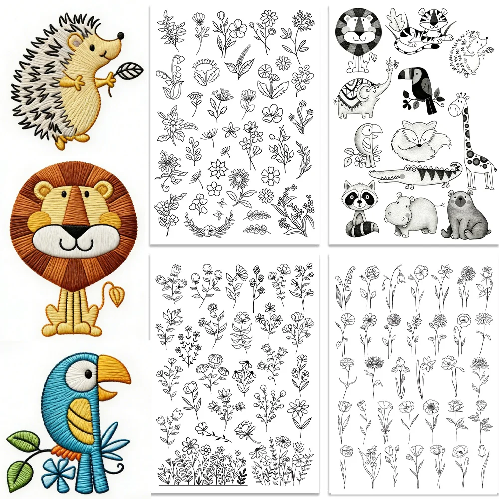 Stick and Stitch Embroidery Paper Water Soluble Stabilizer Wash Away Pre-Printed Pattern Transfer Stencils for Hand Sewing Begin