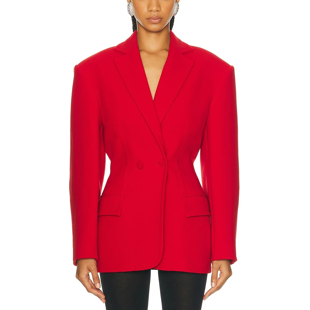 Red Double Breasted Suit Jacket for Women,Long Sleeve Top,Tie Waist,Simple Fashion,Commuter,Elegant,New,Fall and Winter,Y2k,2024