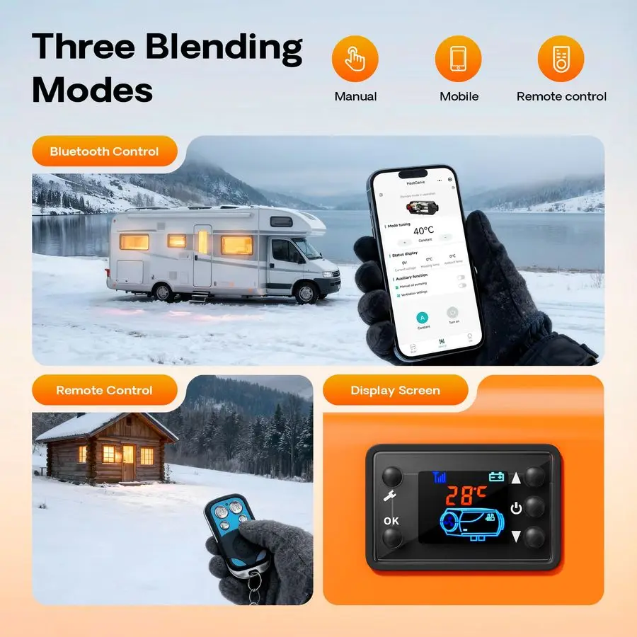 Heizung 8 kW, tragbarer AllinOne 12 V 24 V 110 V Diesel-Lufterhitzer mit LCD-Display und Fernbedienung, schnelles Aufheizen für Auto, LKW, R