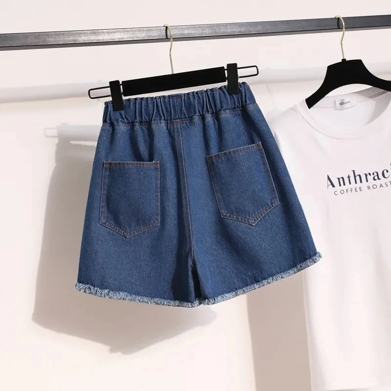 Amo shorts jeans bordados para mulheres, jeans curtos de cintura alta com renda, calças largas azuis, moda coreana, verão