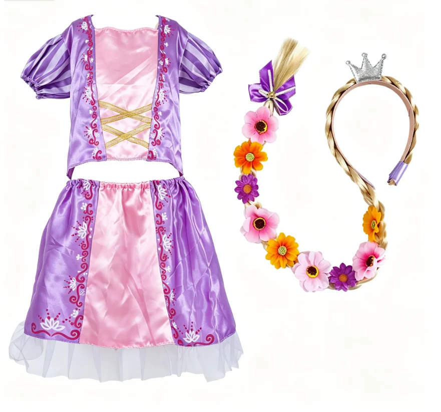 New Girls Fancy Princess Breathable Dress Stage Performance Gift Box Set For Children Theme Birthday Holiday Party Sister Outfit
