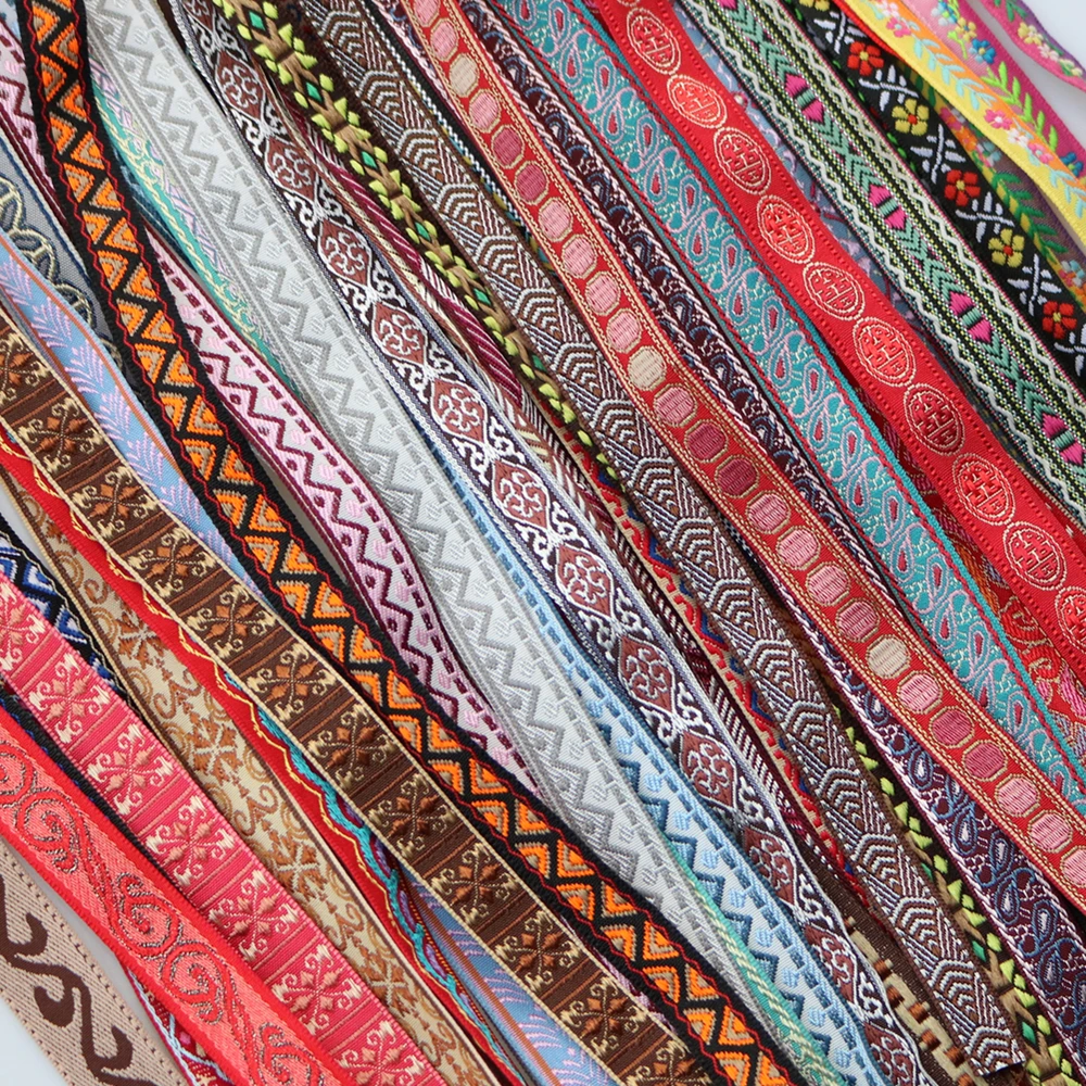 6~20MM 5 Yards 3/8 5/8 INCH Embroidered Flower Jacquard Ribbons Trim Decoration For Pet Collars Clothing Geometric Lace Sewing