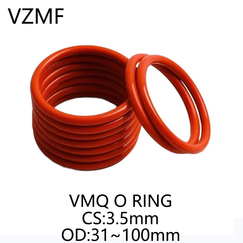 

VMQ Red Silicone O-Ring OD 31~100mm Thickness CS 3.5mm Sealing Ring Waterproof & Insulated Gasket Washer