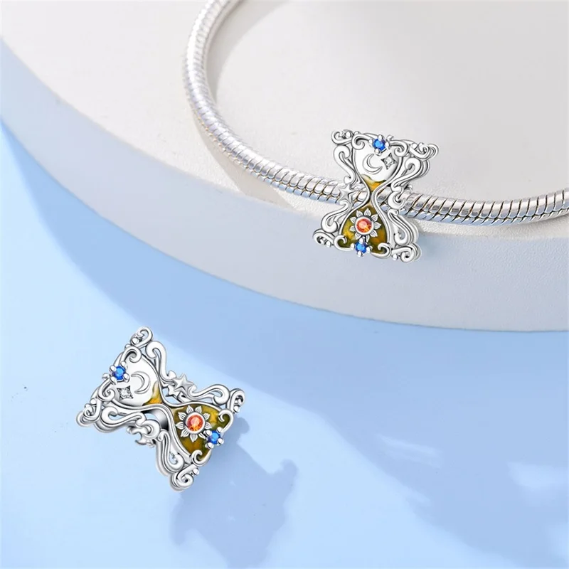 

925 Sterling Silver Time Hourglass Charms Beads For Women Fit Original Bracelet DIY Birthday Party Jewelry Gifts