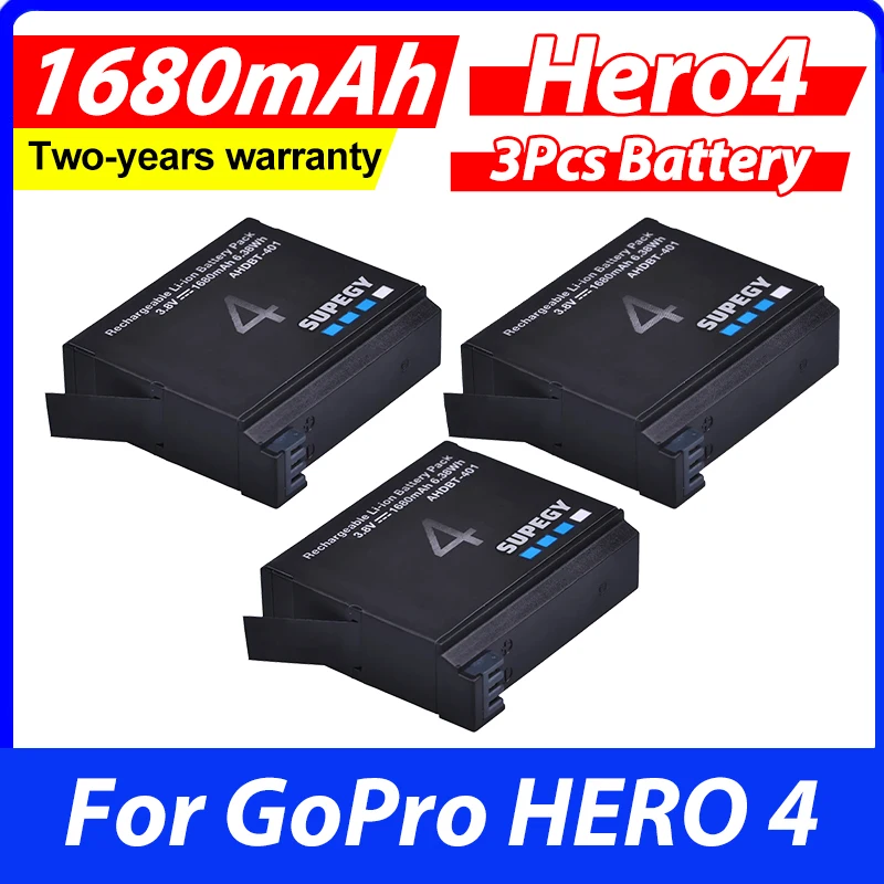3Pcs 3.7V 1680mAh Hero4 battery hero4 Battery akku for Gopro HERO4 HERO 4 camera accessories