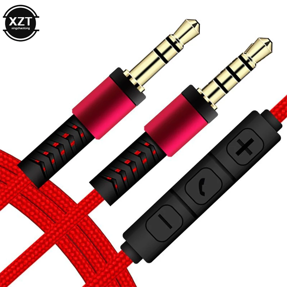 1.2m kabel Audio 3.5mm do Jack 3.5mm linia głośników z męskiego na męskie przewód Aux z mikrofonem do regulacji głośności dla głośnik samochodowy