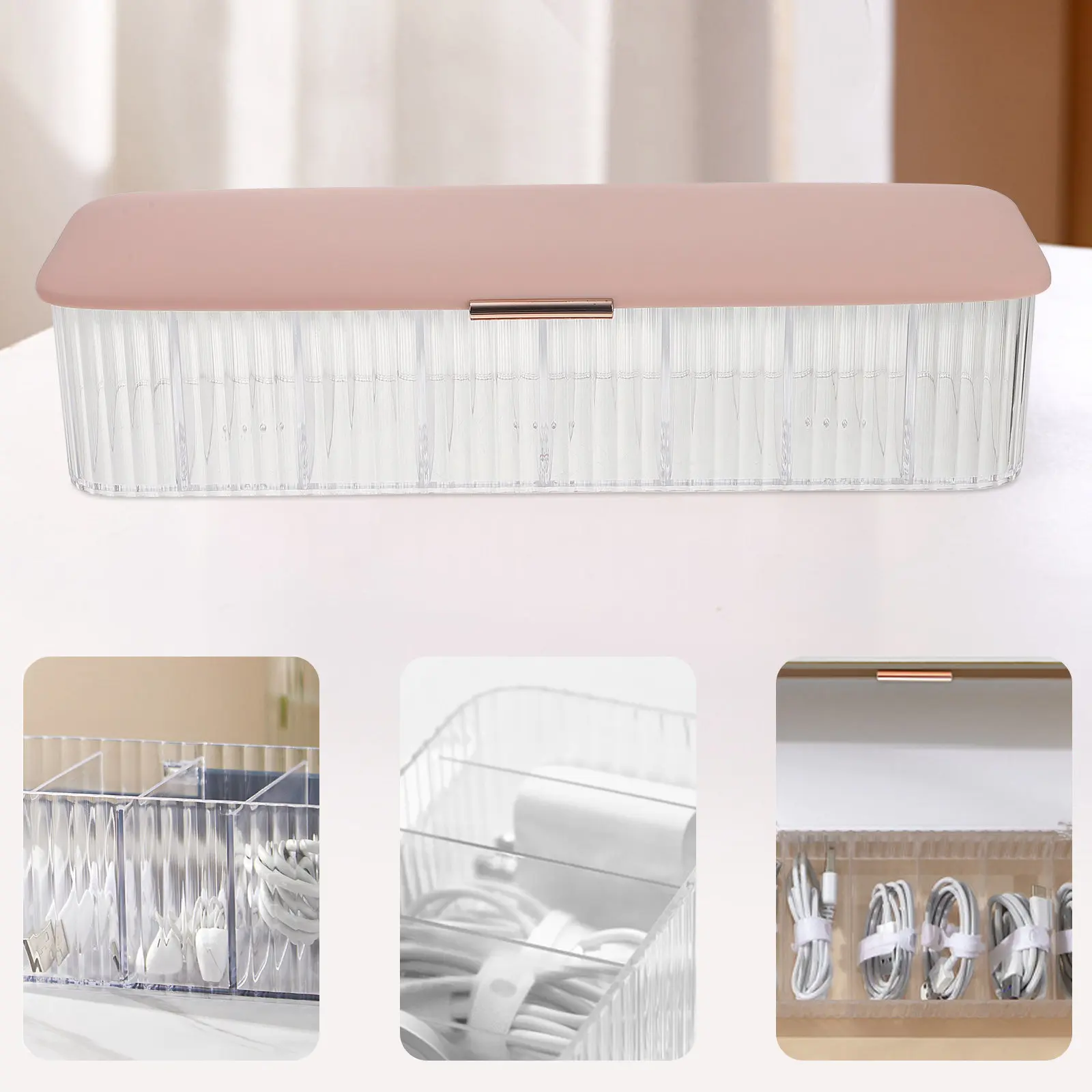 Multi-Compartment Cable Organizer Box Transparent Dustproof Cord Storage Organizer for USB Power Cables Data Wires Desktop