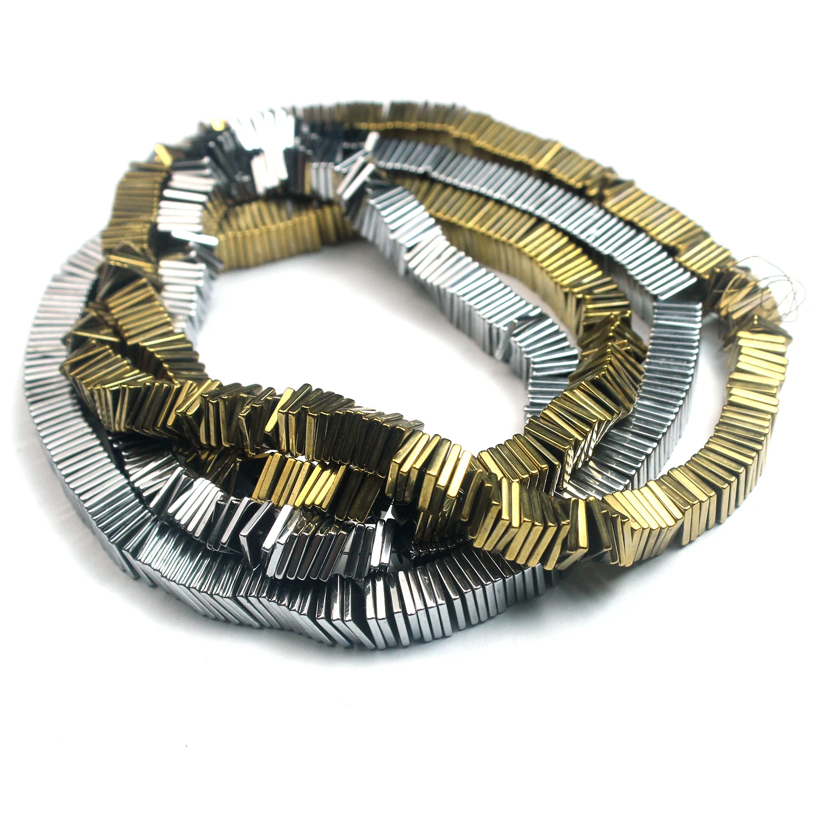 Flache quadratische Flocken aus Gold-Silber-Hämatit-Natursteinperlen, lose Spacer für DIY-Schmuckherstellung, Armbänder, Halsketten, Zubehör – Detail 10