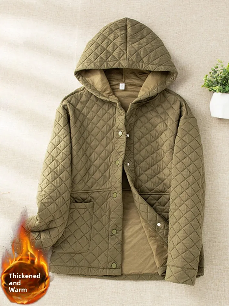 

Японская толстовка с капюшоном, женская свободная куртка в стиле ретро с бриллиантами, теплое хлопковое пальто с хлопковым наполнителем, верхняя одежда