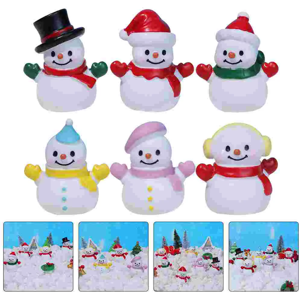 

6 Pcs Christmas Snowman Father Miniature Decorations Figurine Resin Fairy Garden Miniatures