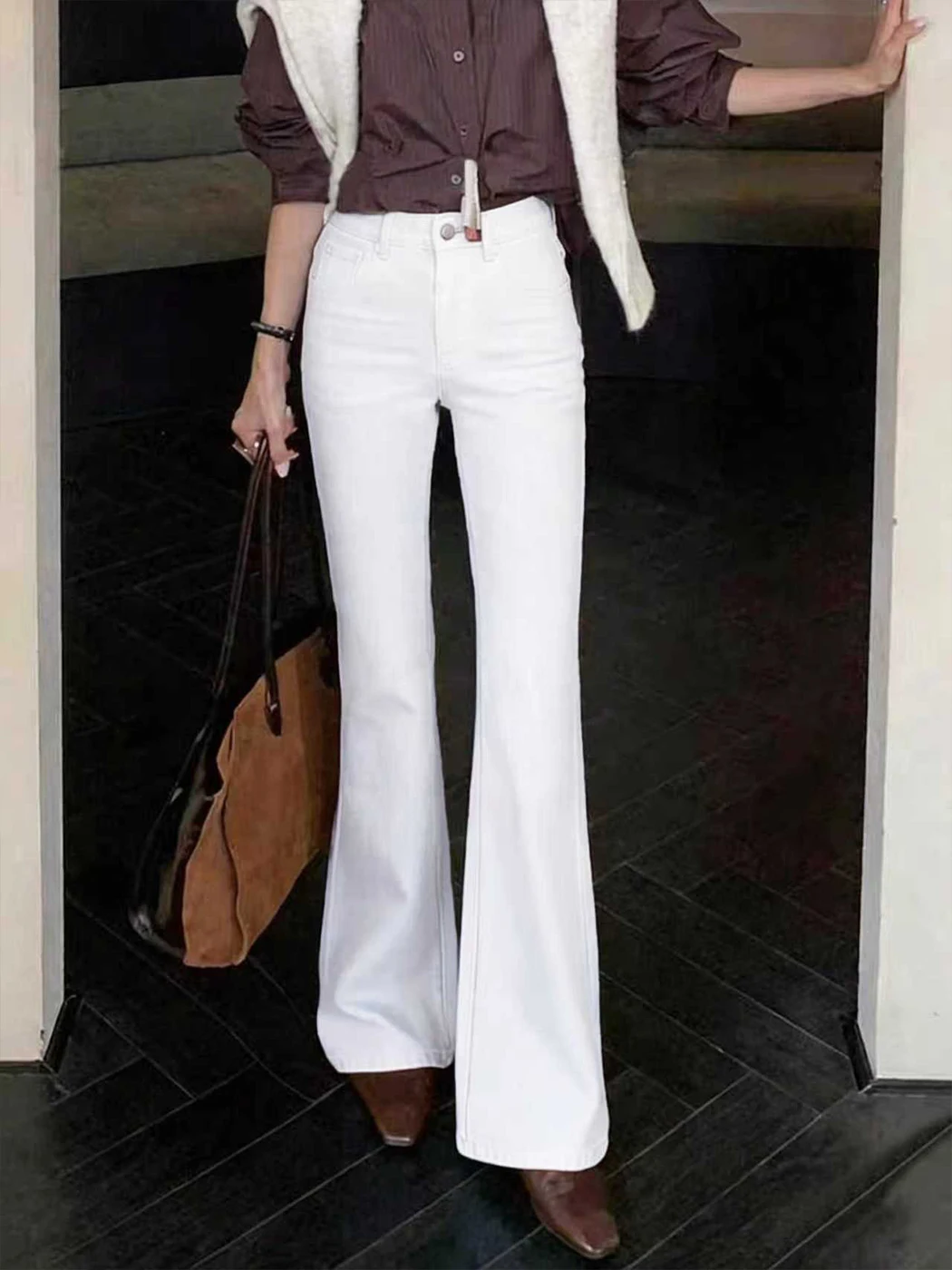 

Ele White Bell Bot Jeans Thin Yoga Pants Women's High Waist Cotton Polyester Lyocell Fiber Nylon Spandex Spring Summer