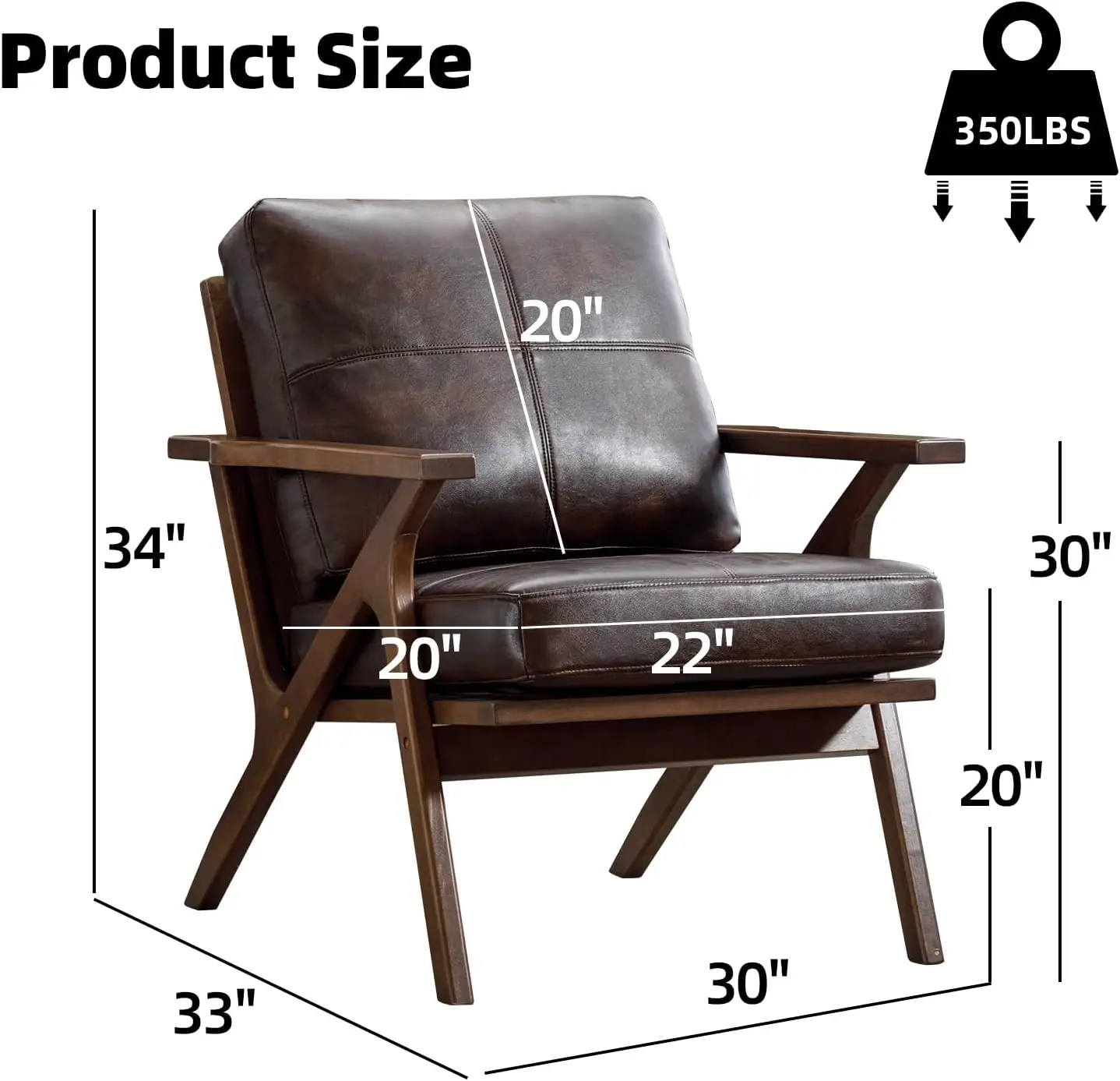 Inzoy Mid-Century Modern Accent Chair With Wood Frame Set Of 2, Pu Leather Living Room Chair And Soft Thick Padded Armchair For