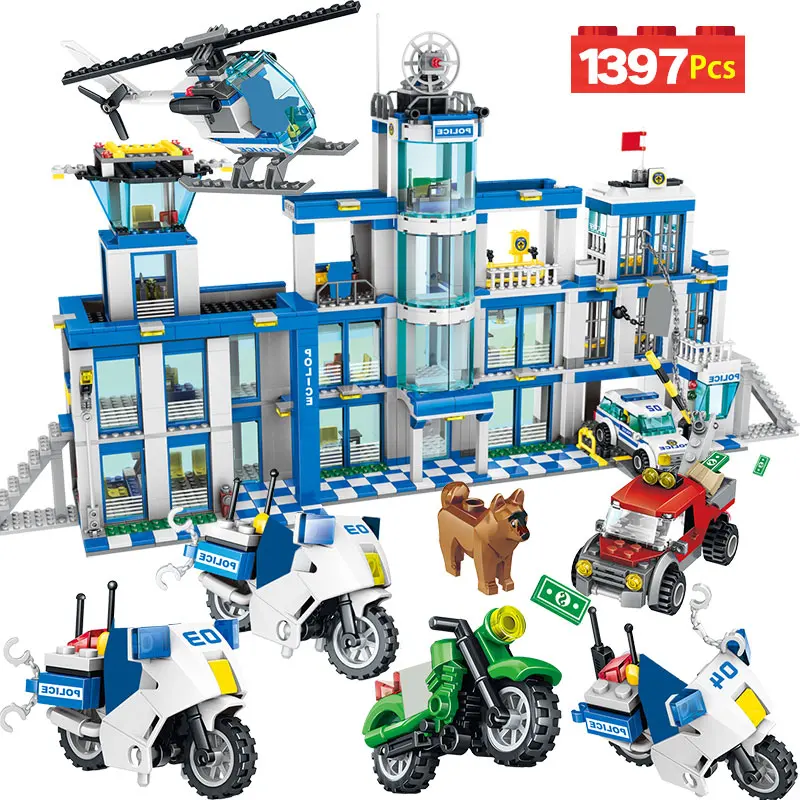 

1397pcs City Police Station Building Blocks Helicopter Car SWAT Prison Figures Bricks Educational Toys For Children Kids Gifts