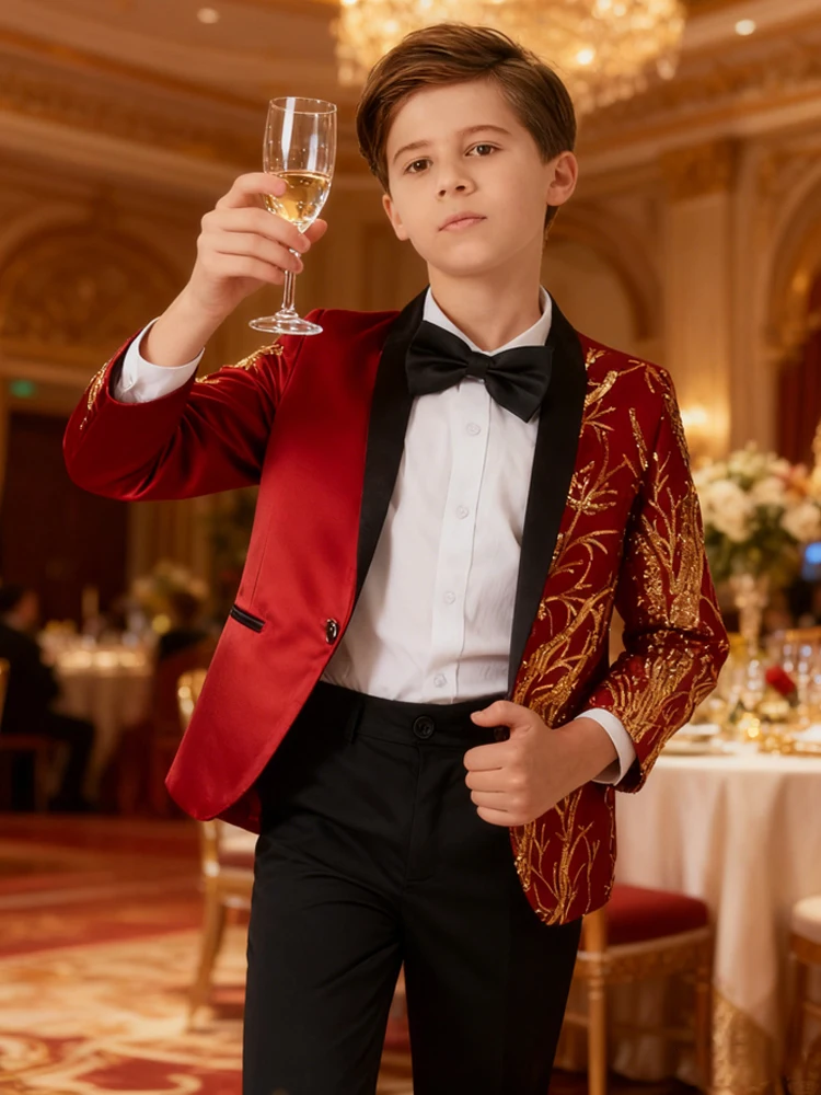 Traje de lentejuelas degradadas para niños, vestido de pasarela, pequeño anfitrión, modelo de escenario, chaqueta de ropa para niños guapos