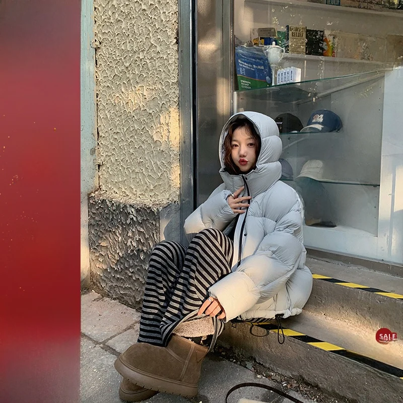 

Ultra-Light White Duck down Puffer Jacket Bread Style Integrated No-Feather Vestment for Women Commute Style Korean Version