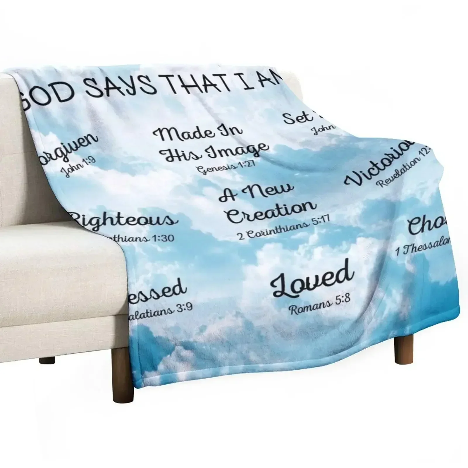 God Says That I Am | Inspirational Christian Bible Verses Throw Blanket Soft Picnic Plush christmas gifts Stuffeds Blankets