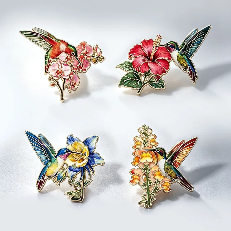 Hummingbird Floral Brooch Vintage Bird Flower Metal Badges Pins DIY Clothing Bags Hat Scarf T-shirt