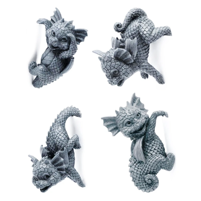 4 Pcs 3D Garden Dragon Statues Dinosaur Sculpture Figurine Flower Pot Pendant