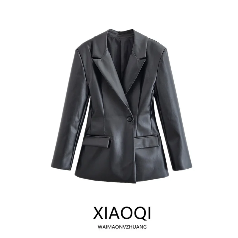 Lederstruktur Long Sve V-Ne Damen Slim Fit Anzug Jaet Herbst Neuankömmling Faionable Ele Sle 2025