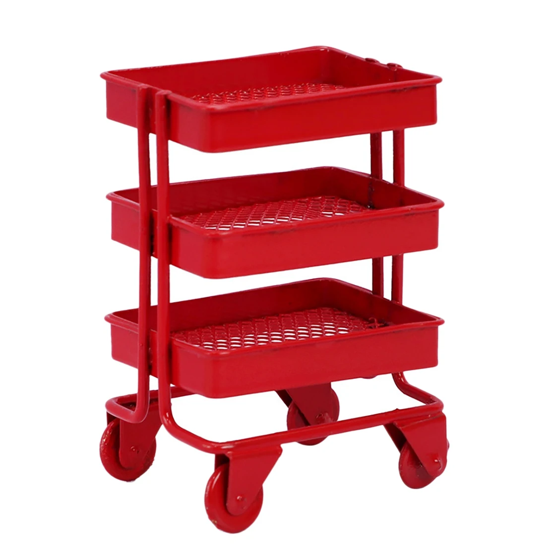 1/12 Scale Miniature Dollhouse Rolling Cart Storage Organizer Mini Kitchen Furniture Dollhouse Accessories,Red