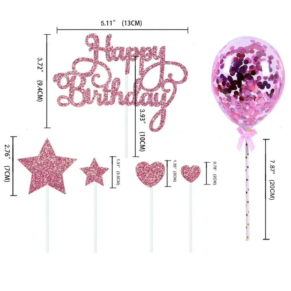 Happy Birthday Cake Toppers fai da te coriandoli palloncino Cake Decor Star Heart Cupcake Flag per la festa di compleanno Dessert Decor Baking