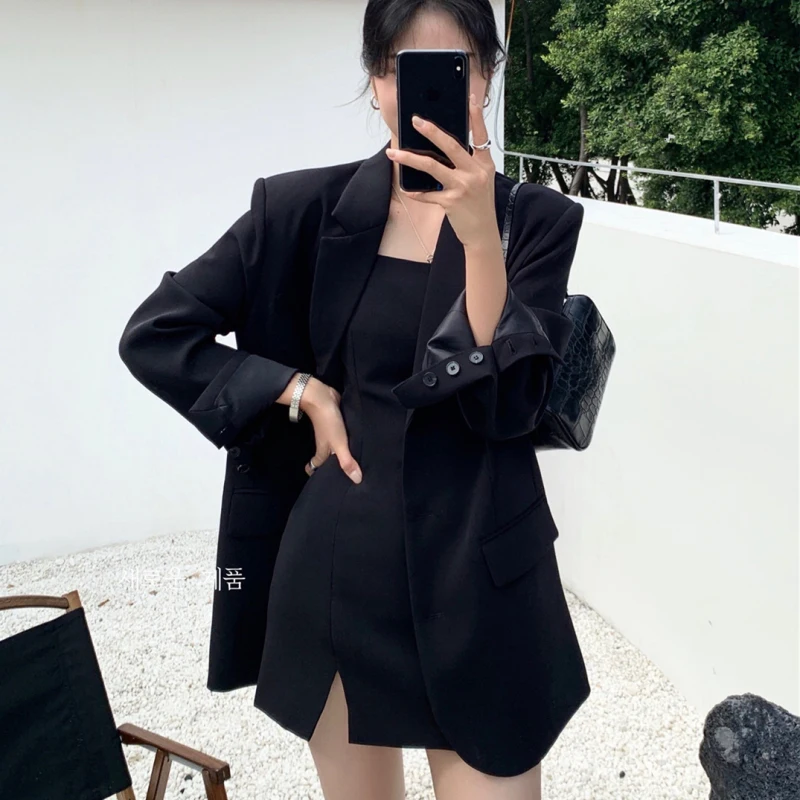 Women Chic Single Breasted Blazer Basics Coat Female 2022 Elegant Candy Color Long Sleeve Ladies Outerwear Stylish Tops