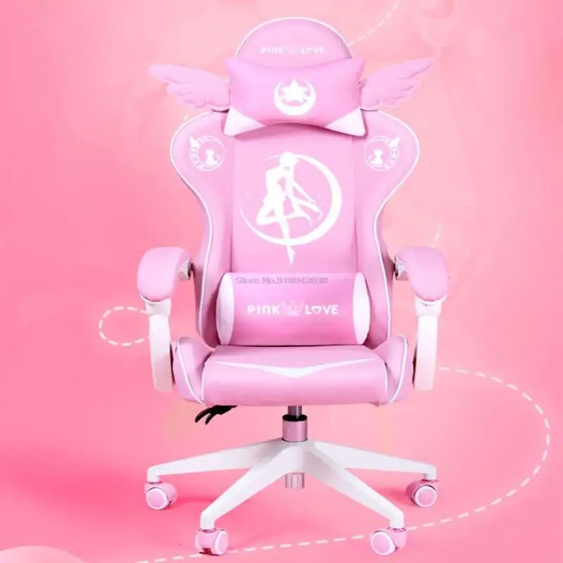 New Products WCG Gaming Chair Girls Cute Cartoon Computer Armchair Office Home Swivel Massage Chair Lifting Adjustable Chair