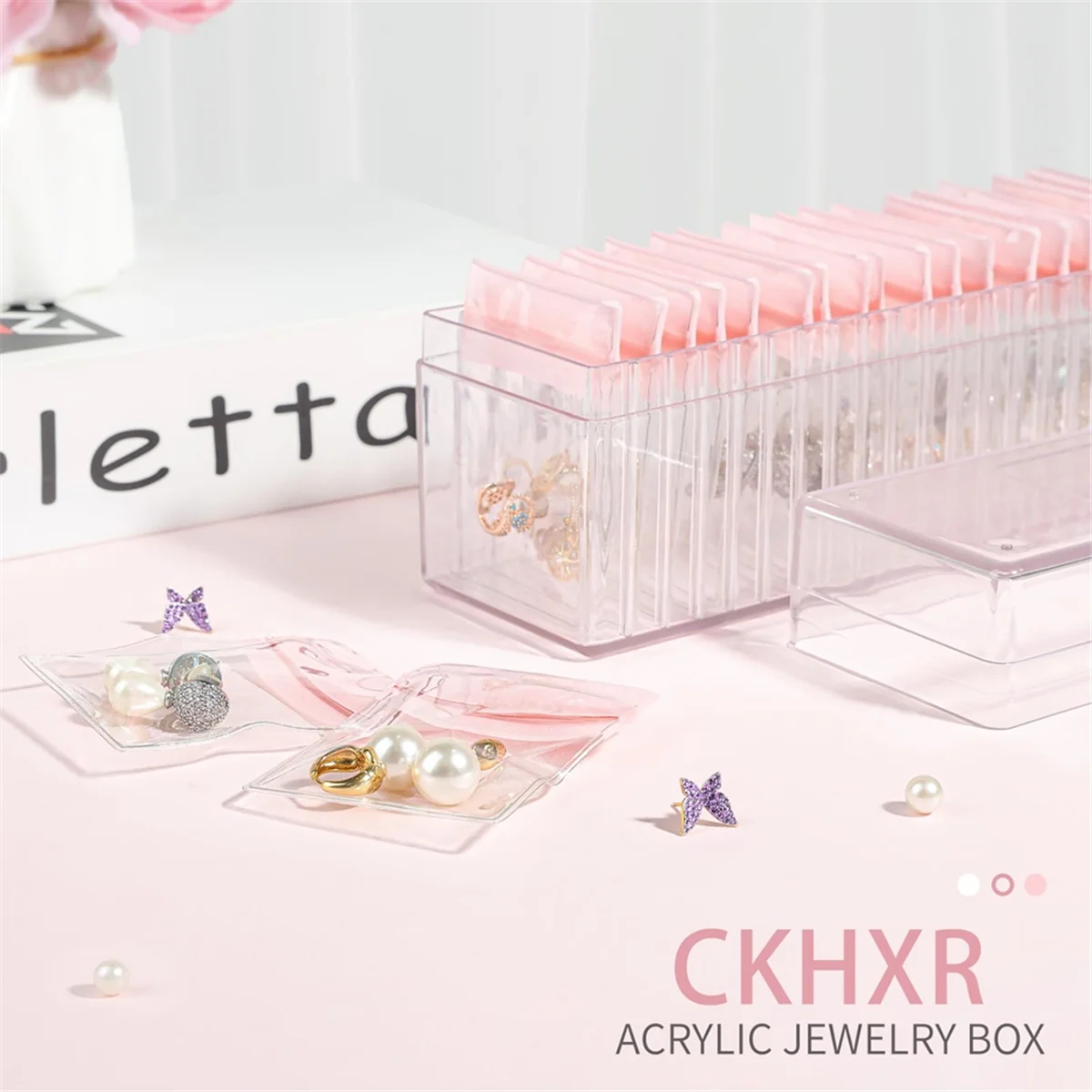 Acrylic Jewelry Box,Clear Jewelry Organizer with 20 PVC Portable Anti Oxidizing Zipper Bags,Travel Jewelry Case