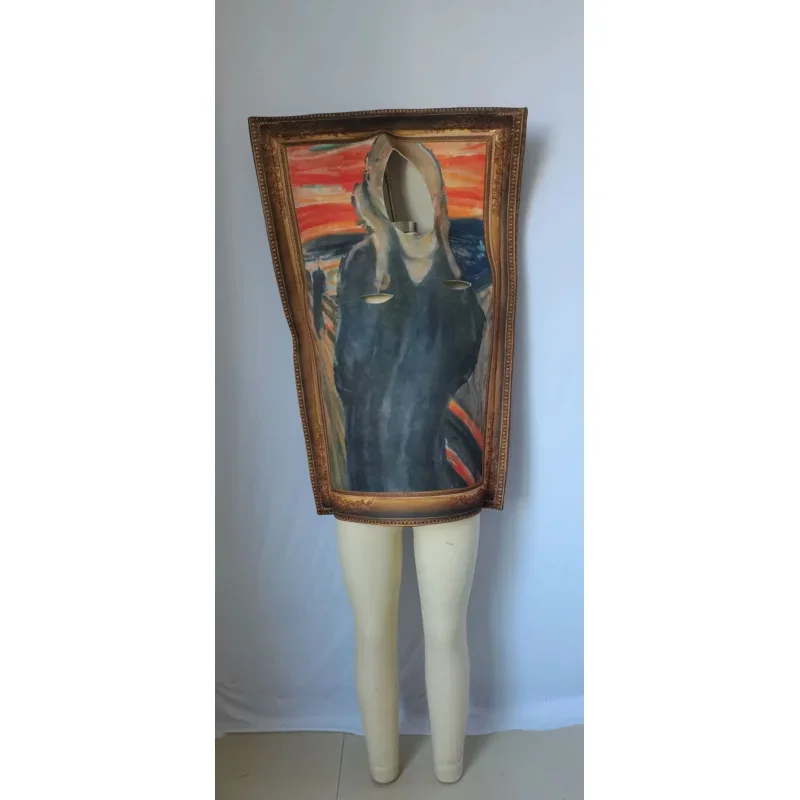 Funny Mona Lisa Mural Cosplay Costume For Adult Unisex Sponge Jumpsuit Halloween Classic Carnival Fancy Dress MN3