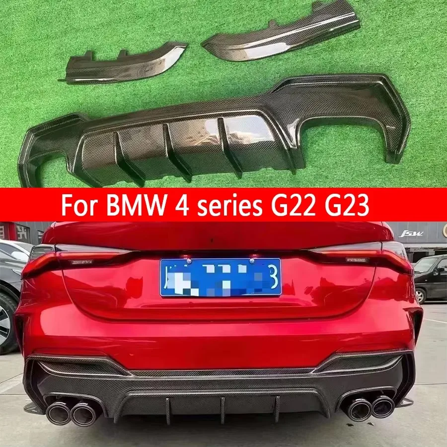 For BMW 4 Series G22 G23 430i 425i Carbon Fiber Car Rear Bumper Diffuser Rear Splitters Spoiler Back lip Upgrade body kit