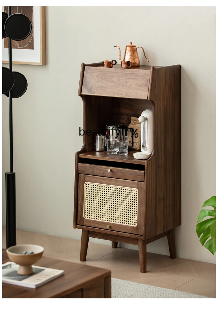 North America Black Walnut Solid Wood Sideboard Bedside Table Living Room Small Apartment All Solid Wood Rattan