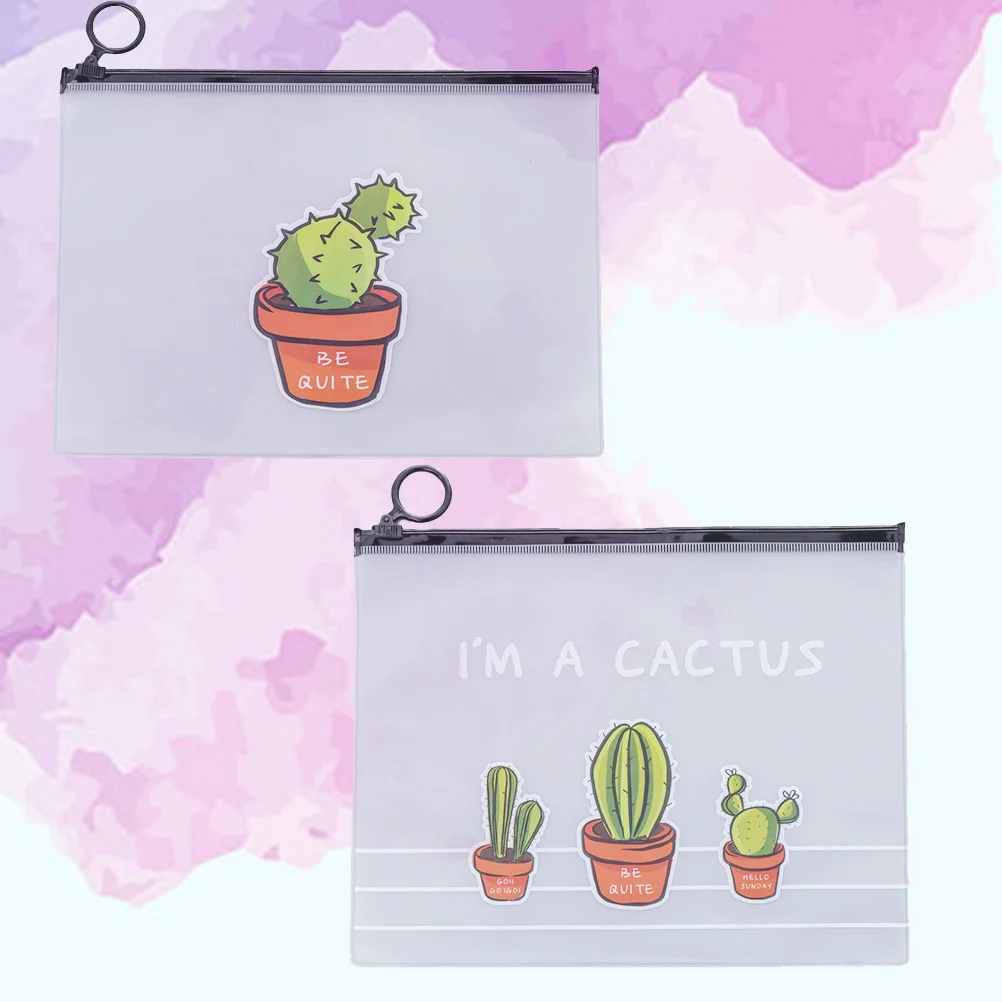 2 قطعة أكياس ملف نمط الصبار واضح زيبر الحقيبة مقاوم للماء منظم وثائق لأوراق المصطلح إيصالات الهاتف المحمول #3