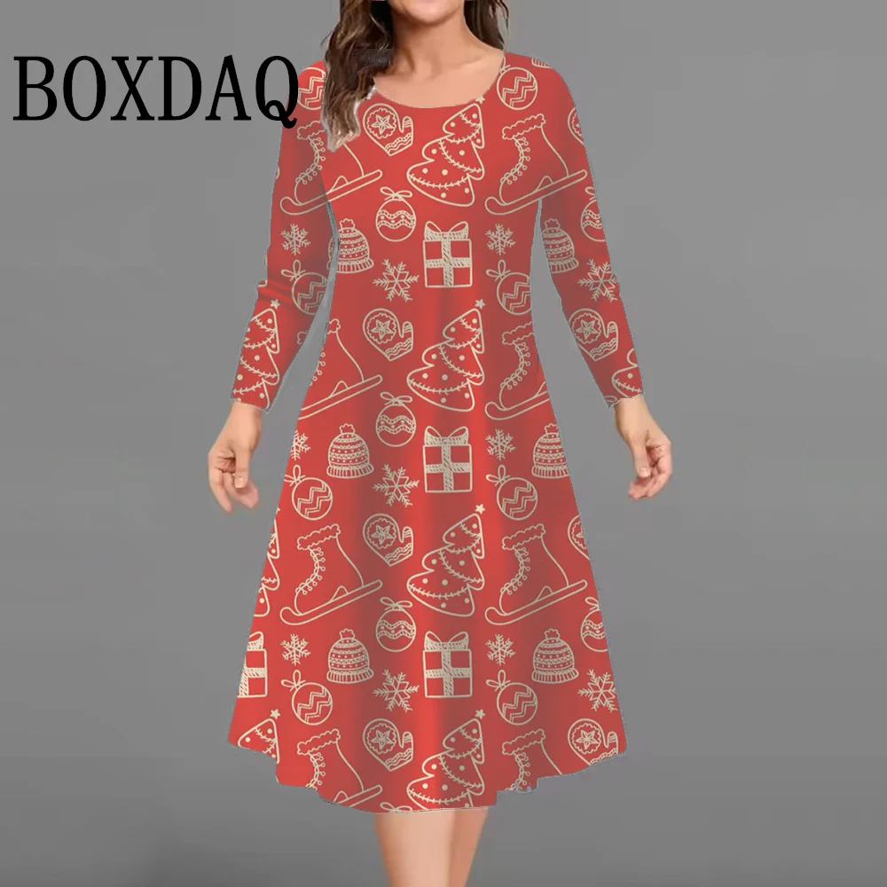 

Женское платье трапециевидной формы с длинным рукавом, зимняя мода, рождественская тема, платье с 3D принтом, повседневное платье с круглым вырезом, большие размеры, женская праздничная одежда 9XL