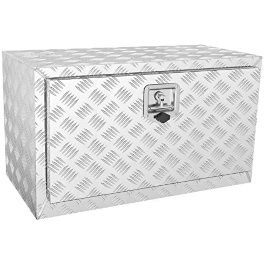 Underbody Truck Box for pickup storage, heavy duty aluminum diamond plate, black, waterproof with lock, keys and T-handle latch