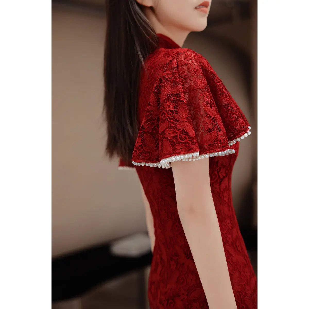 Yourqipao Cheongsam China Girl Temperament Chinese Young Style Retro Medium Length Modified Lace Dress Vintage Dress Qipao