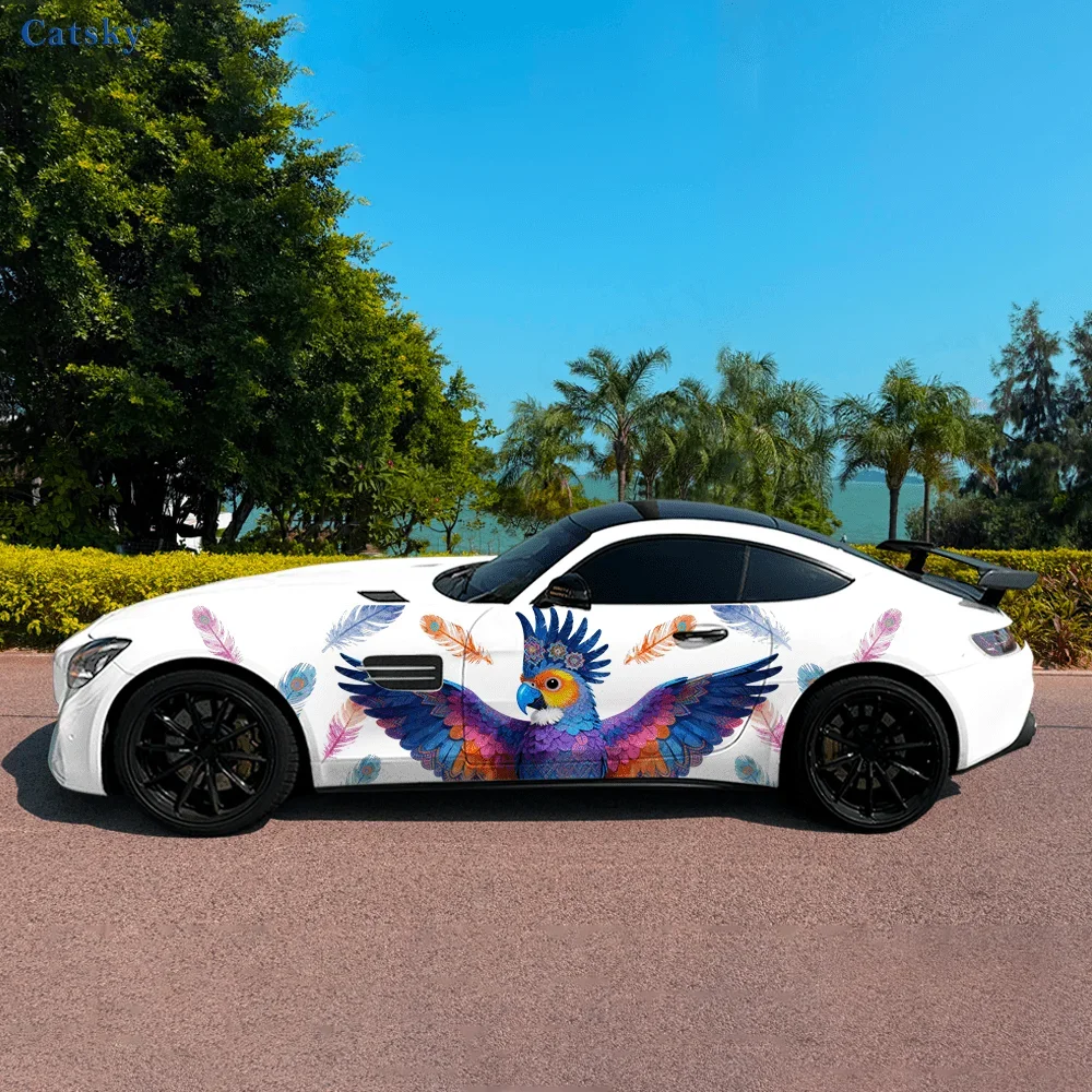 Colorful Ink Parrot Car Vinyl Wraps Decal Self-adhesive PVC Sticker Suitable for Trucks SUV Decoration Auto Accessories Gift