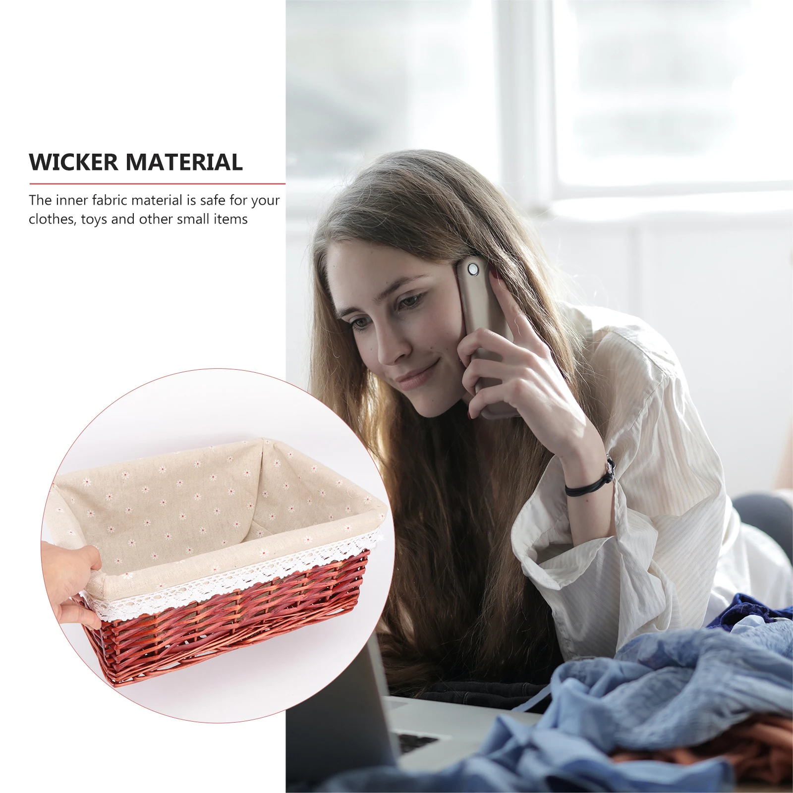 

Sundries Storage Basket Wicker Fabric Large Capacity Safe Clothes Toys Brown Laundry Kitchen Home Use Sorting Box