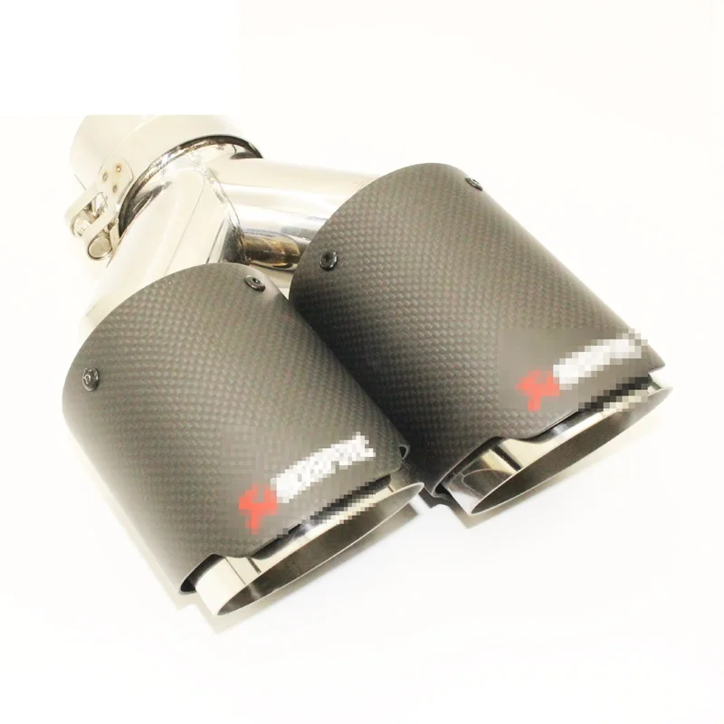 Universal Carbon Fiber Tail Throat Y type For Car Exhaust System 304 Stainless Steel Exhaust Pipe 76MM/89MM/102MM