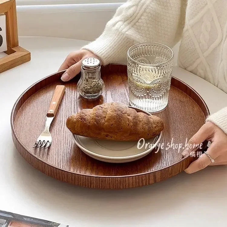 24cm 27cm 30cm Round Acacia Wood Serving Tray Decorative Tray Farmhouse Candle Holder Tray for Kitchen Counter Home Decoration