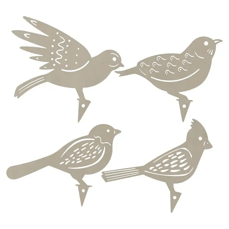 A56P-4 PCS Rusty Metal Bird Silhouettes Metal Yard Decoration Bird Steel Garden Fence Decor Woodpecker Gardening Country Robin A