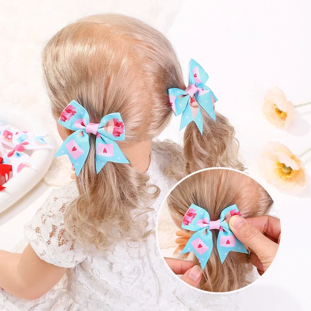 2Pcs/lot 2.36inch Bow Hairclips Valentine's Day  Ribbon Hair Bows Clip for Girls Childrens Cheer Up Gifts Hair Accessories