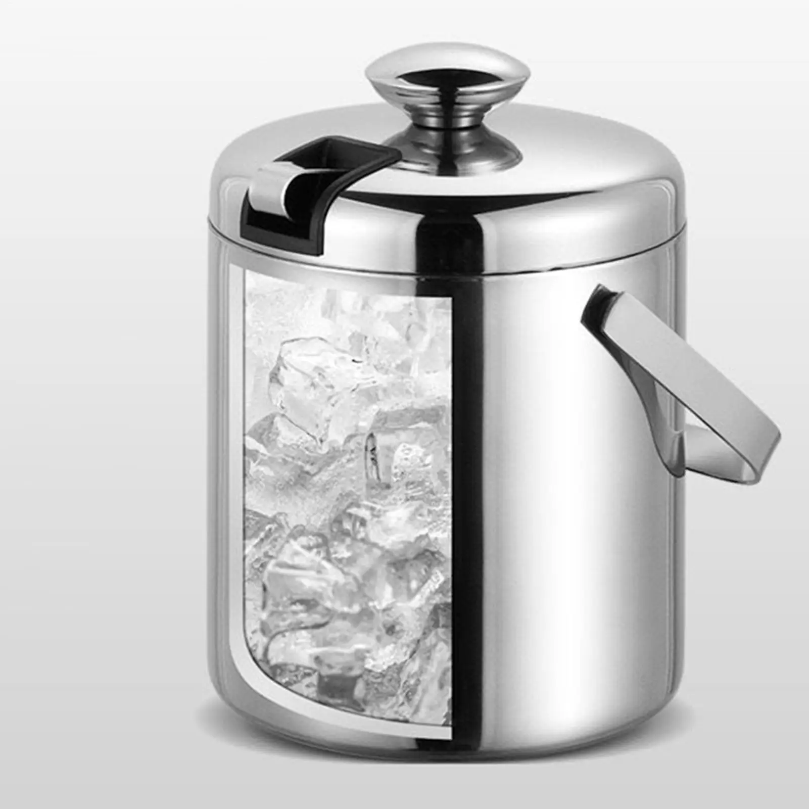 

1.3L Portable Double-Walled Ice Bucket with Tongs Lid Stainless Steel Ice Cube Container For Wine/Drinking/Beer Cooler