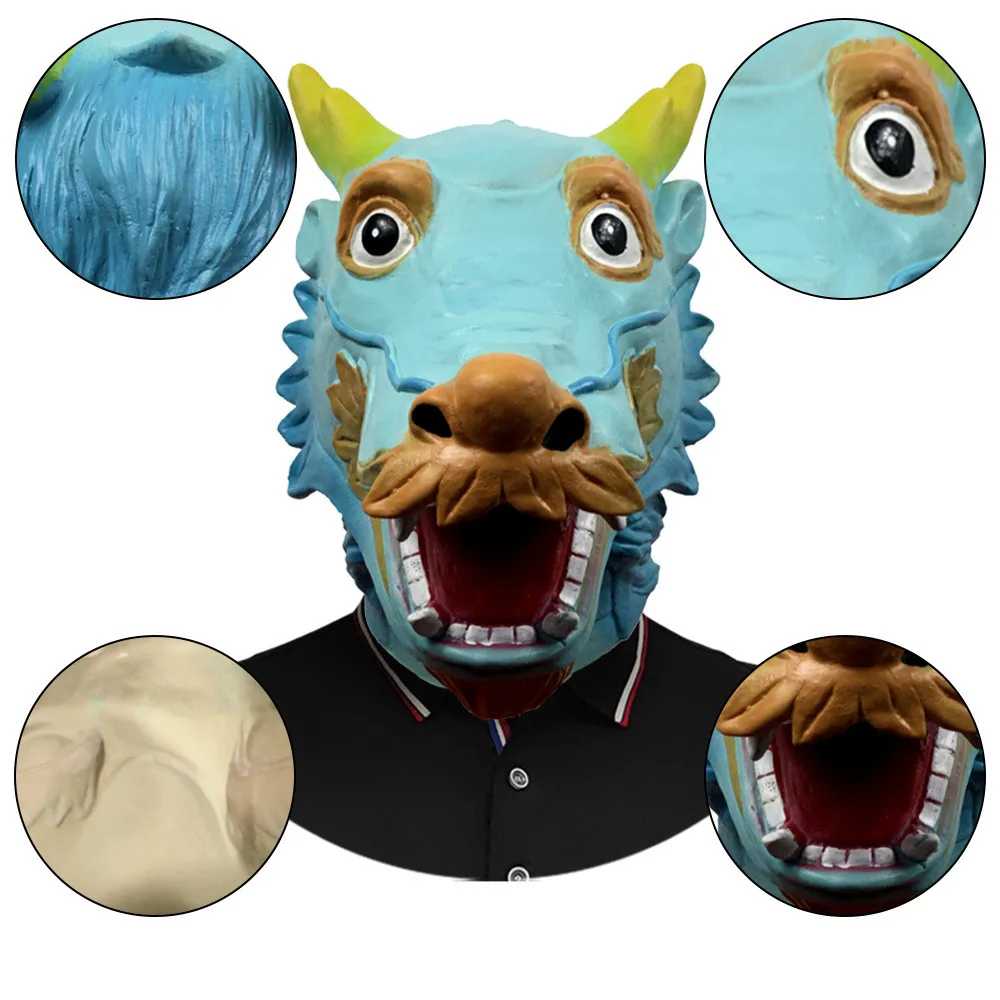Chinesische Drachenkopfmaske Halloween-Party Großartiges Kostüm Vollgesichtsmaske Tier-Latexmaske Cosplay Verkleidung Kostüm-Requisiten – Detail 5