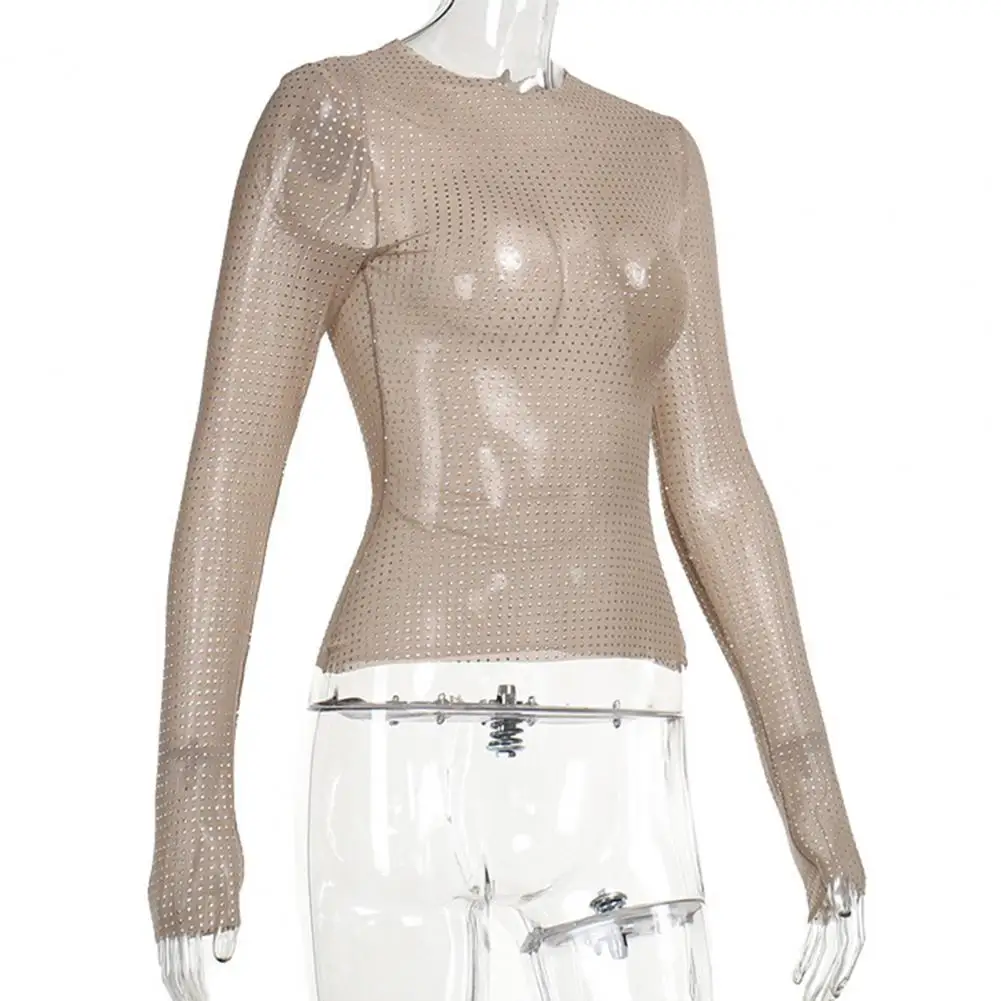 

Женские топы, осенний повседневный пуловер с круглым вырезом, обычный крой, круглый вырез, длинный рукав, пуловер со стразами, блестящее украшение, сексуальная блузка с блестками